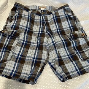 BARRY BRICKEN 100% LINEN PLAID SHORTS 34